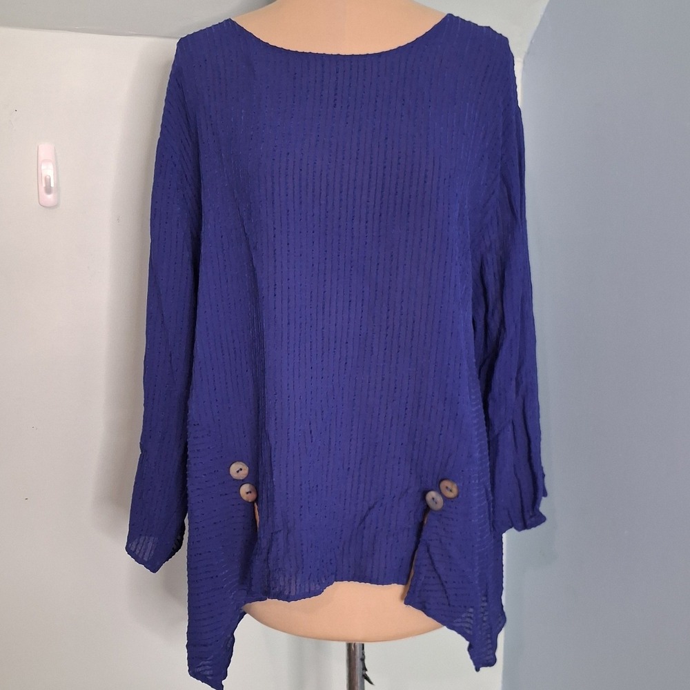 Niche Nilgun Derman Royal Blue‎ Textured Lagenlook Asymmetrical Button Top Small